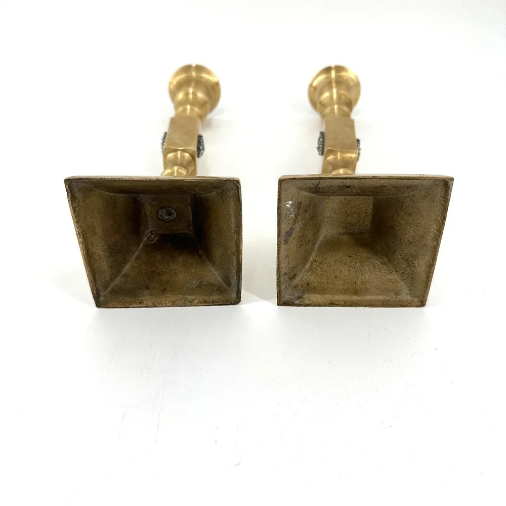 Antique Brass Taper Candle Holders‎ Pair Embossed Silver Grapes Farmhouse Decor